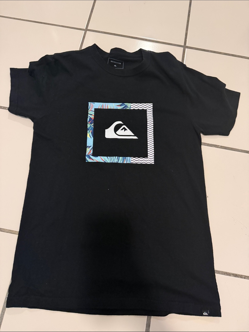 Quiksilver Black Tee with Tropical Trim Logo